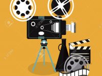 video camera clapboard movie film reel cinema icon. Colorfull illustration. Vector graphic